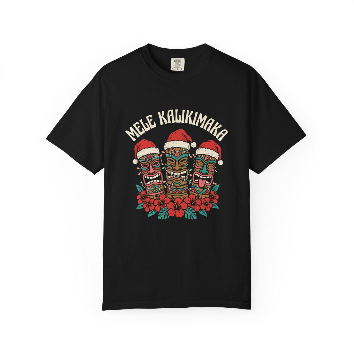 Mele Tikis Hawaiian Christmas tee — a festive tropical Christmas gift idea from Hawaiian Dreams