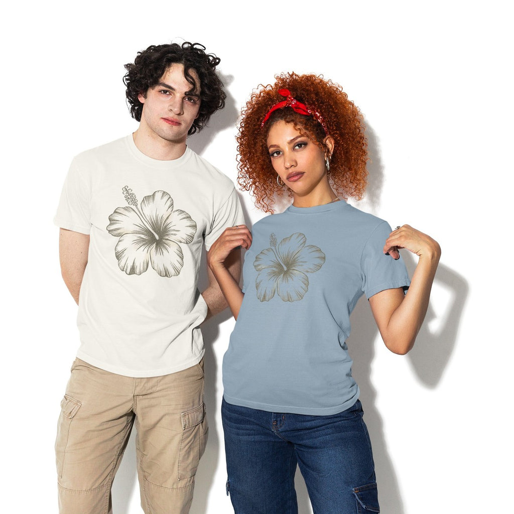 On-model lifestyle photo of the Vintage Hibiscus Flower Tee Hawaiian Floral Graphic Hawaiian T-shirt