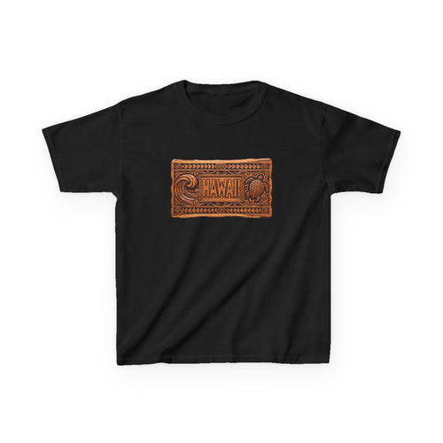 Carved Wood Hawaii Wave Turtle Tiki Panel Kids T-Shirt