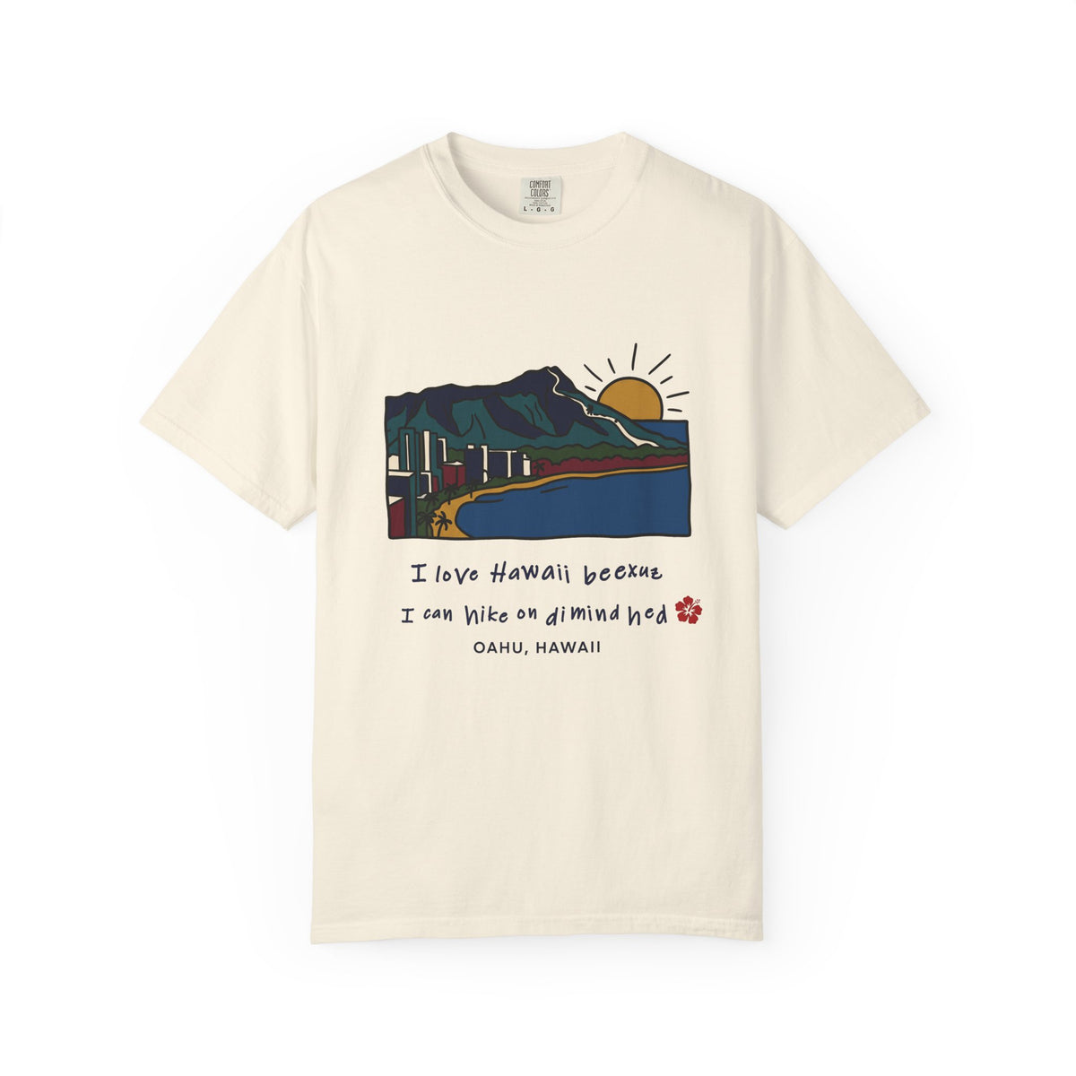 I Love Hawaii Diamond Head Oahu Funny Hiking Graphic T-Shirt