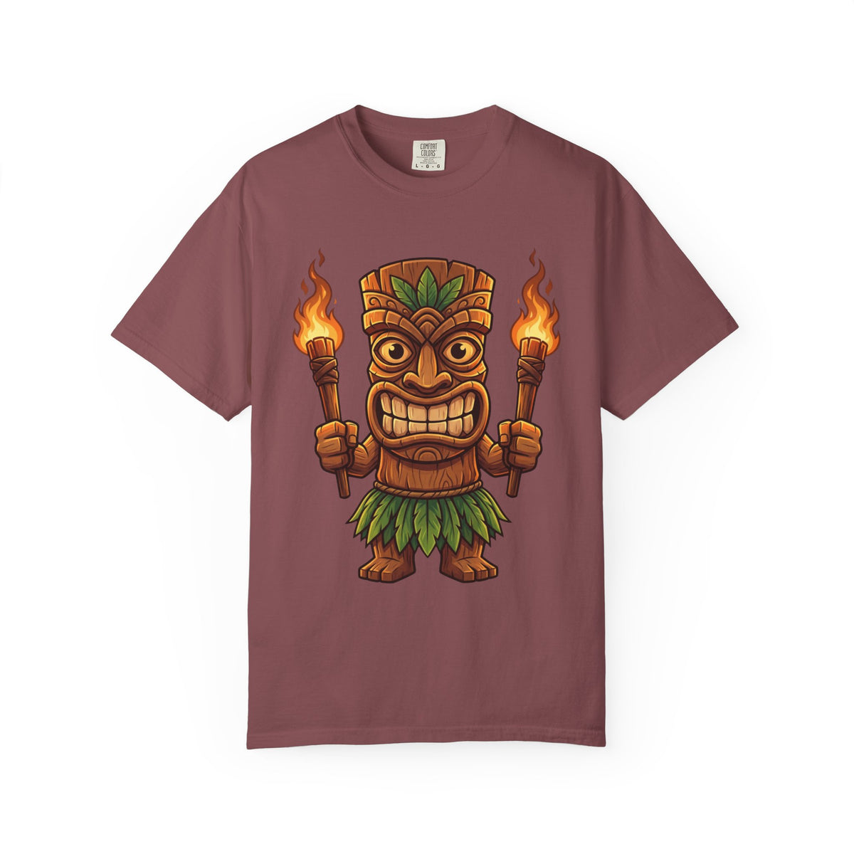 Tiki Warrior Hawaiian Luau Tropical Cartoon Graphic T-Shirt