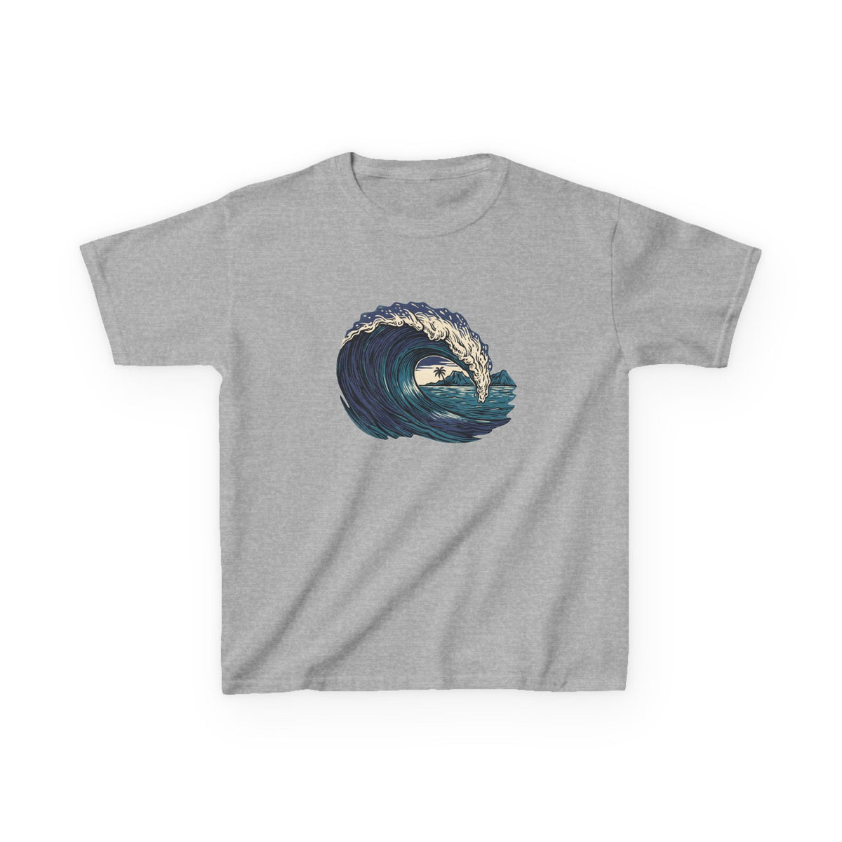 Vintage Woodcut Wave Hawaii Surf Graphic Kids T-Shirt