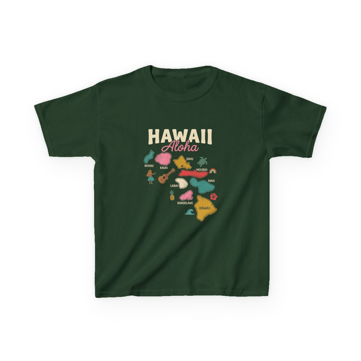 Hawaiian Islands Folk Art Map Aloha Kids T-Shirt