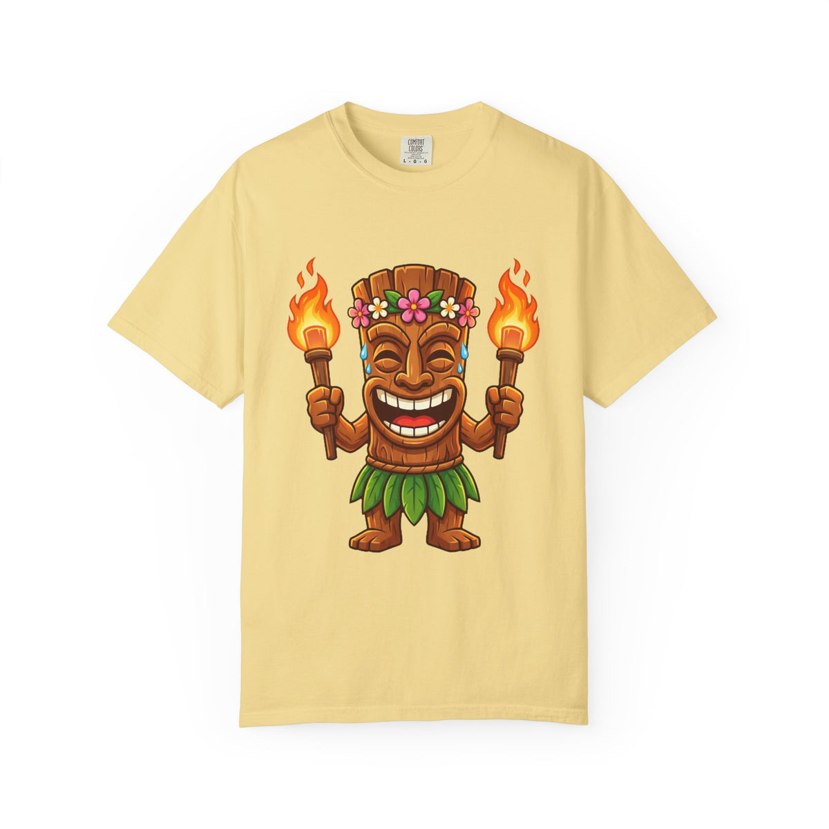 Tiki Man Hawaiian Luau Tropical Cartoon Graphic T-Shirt