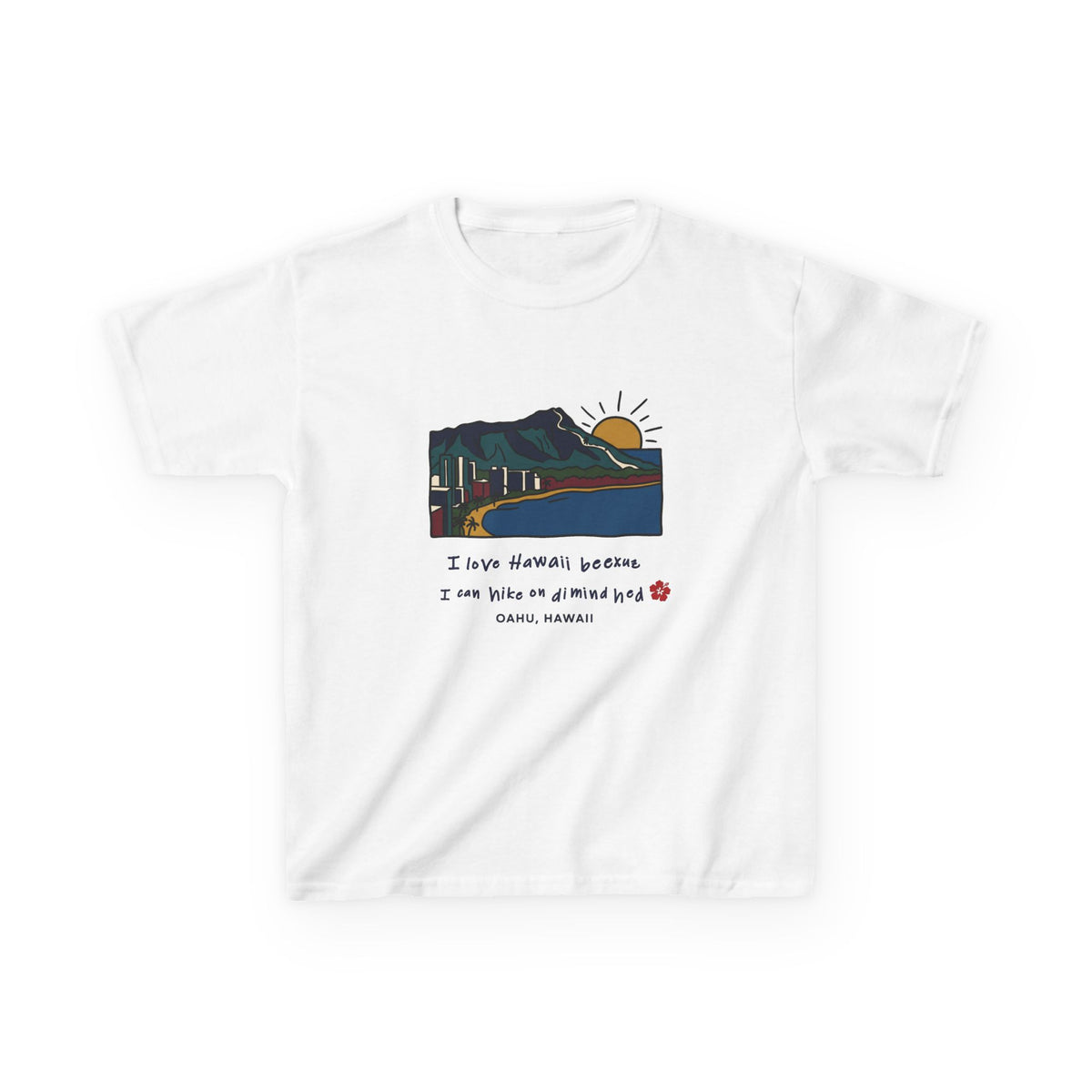 I Love Hawaii Diamond Head Oahu Funny Hiking Graphic Kids T-Shirt