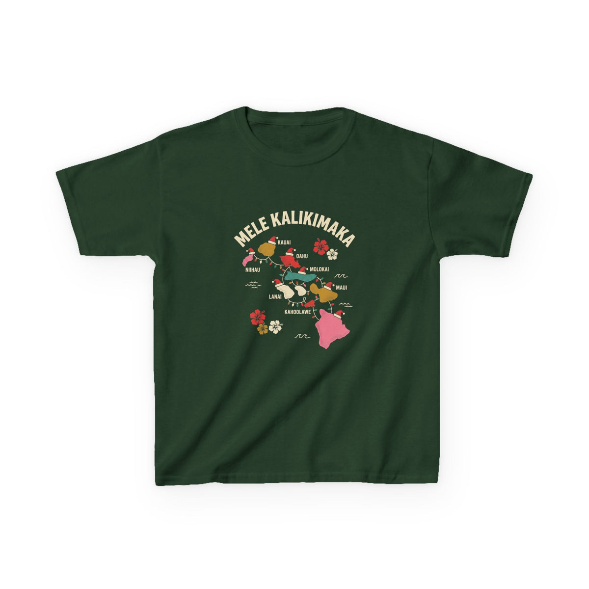 Hawaiian Islands Christmas Map Hawaiian Christmas Kids T-Shirt