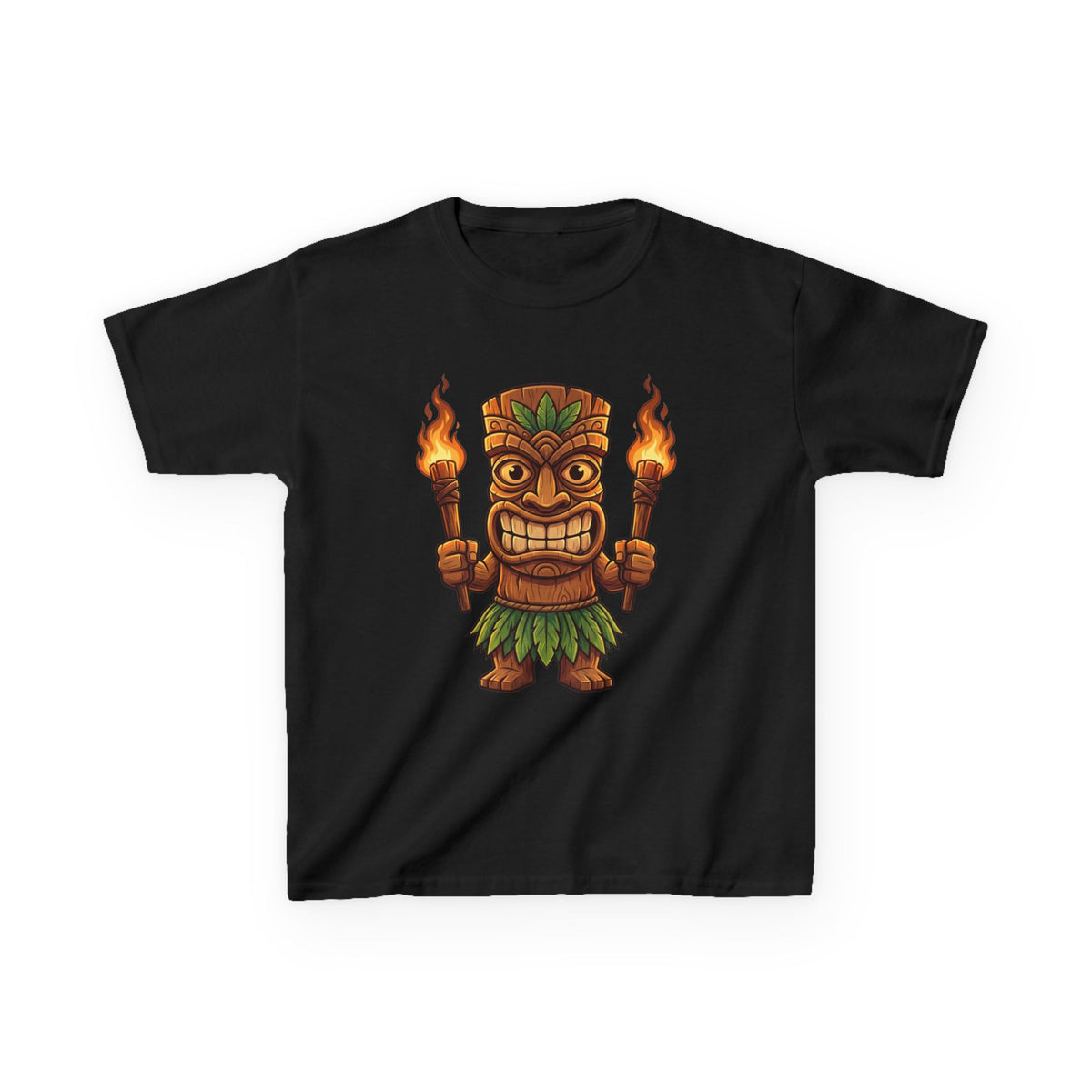 Tiki Warrior Hawaiian Luau Tropical Cartoon Graphic Kids T-Shirt