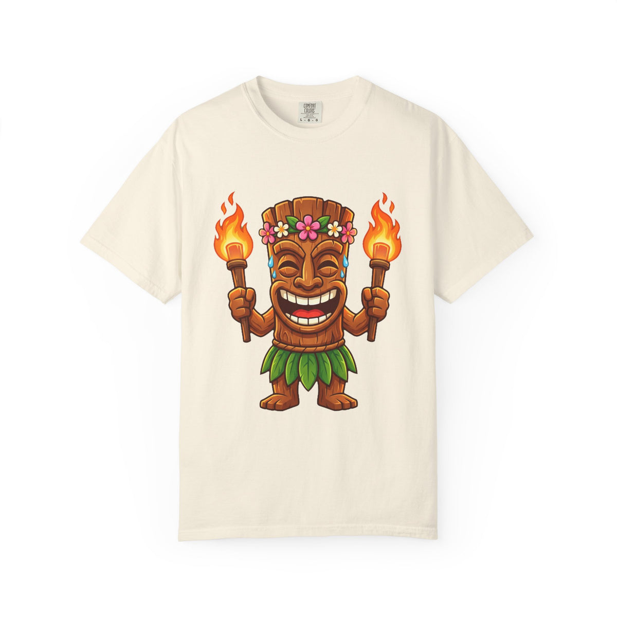 Tiki Man Hawaiian Luau Tropical Cartoon Graphic T-Shirt