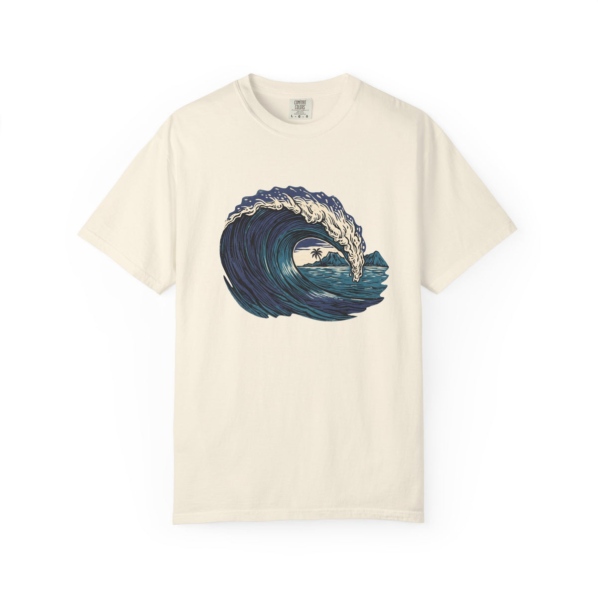 Vintage Woodcut Wave Hawaii Surf Graphic T-Shirt