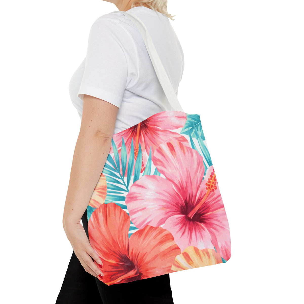 Hibiscus Watercolor Hawaiian All-Over Tote Bag