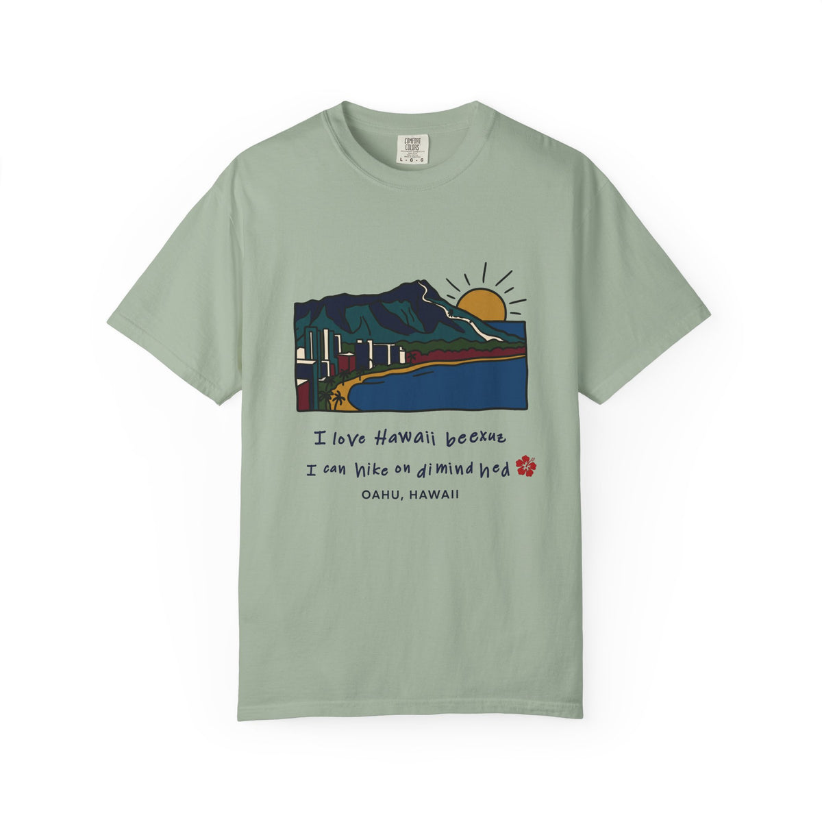 I Love Hawaii Diamond Head Oahu Funny Hiking Graphic T-Shirt