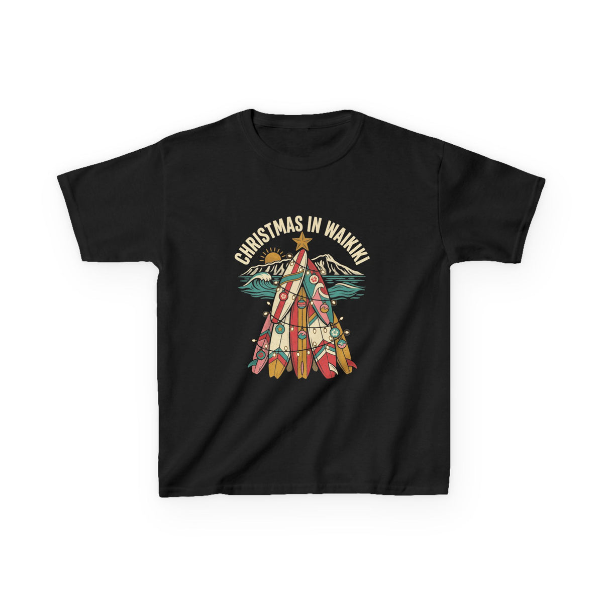 Surfboard Tree Hawaiian Christmas Kids T-Shirt