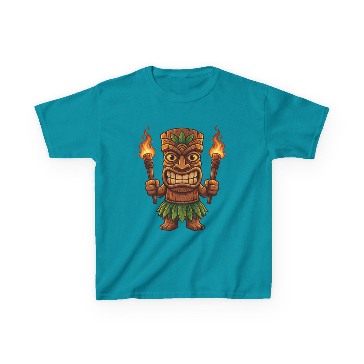 Tiki Warrior Hawaiian Luau Tropical Cartoon Graphic Kids T-Shirt