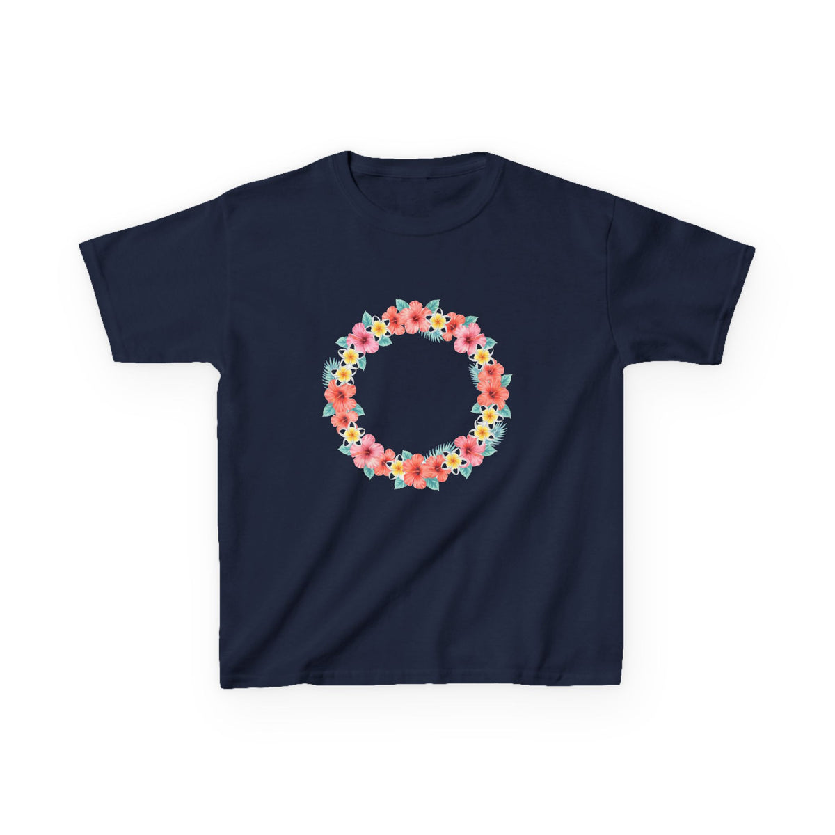 Hawaiian Flower Lei Wreath Hibiscus Plumeria Kids T-Shirt