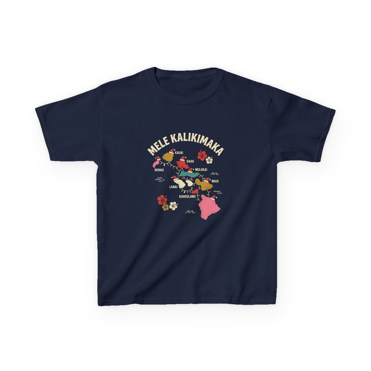Hawaiian Islands Christmas Map Hawaiian Christmas Kids T-Shirt