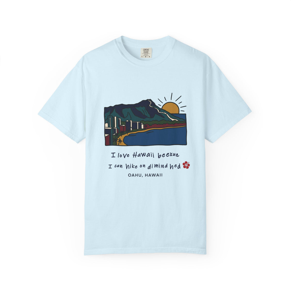 I Love Hawaii Diamond Head Oahu Funny Hiking Graphic T-Shirt