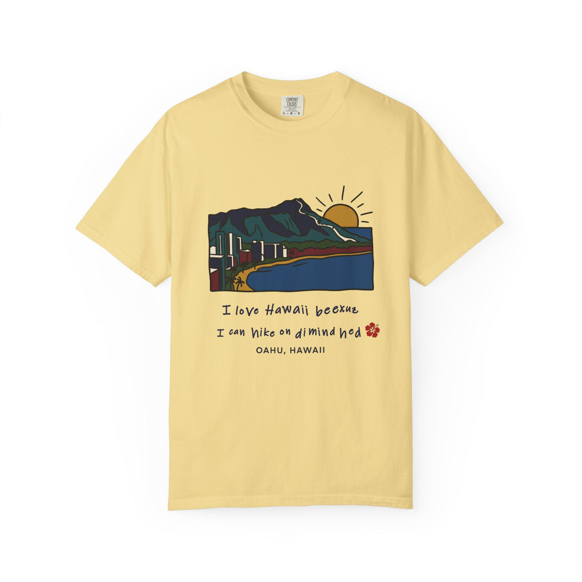 I Love Hawaii Diamond Head Oahu Funny Hiking Graphic T-Shirt
