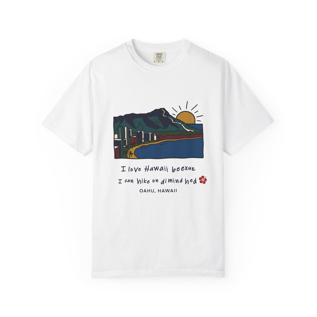I Love Hawaii Diamond Head Oahu Funny Hiking Graphic T-Shirt