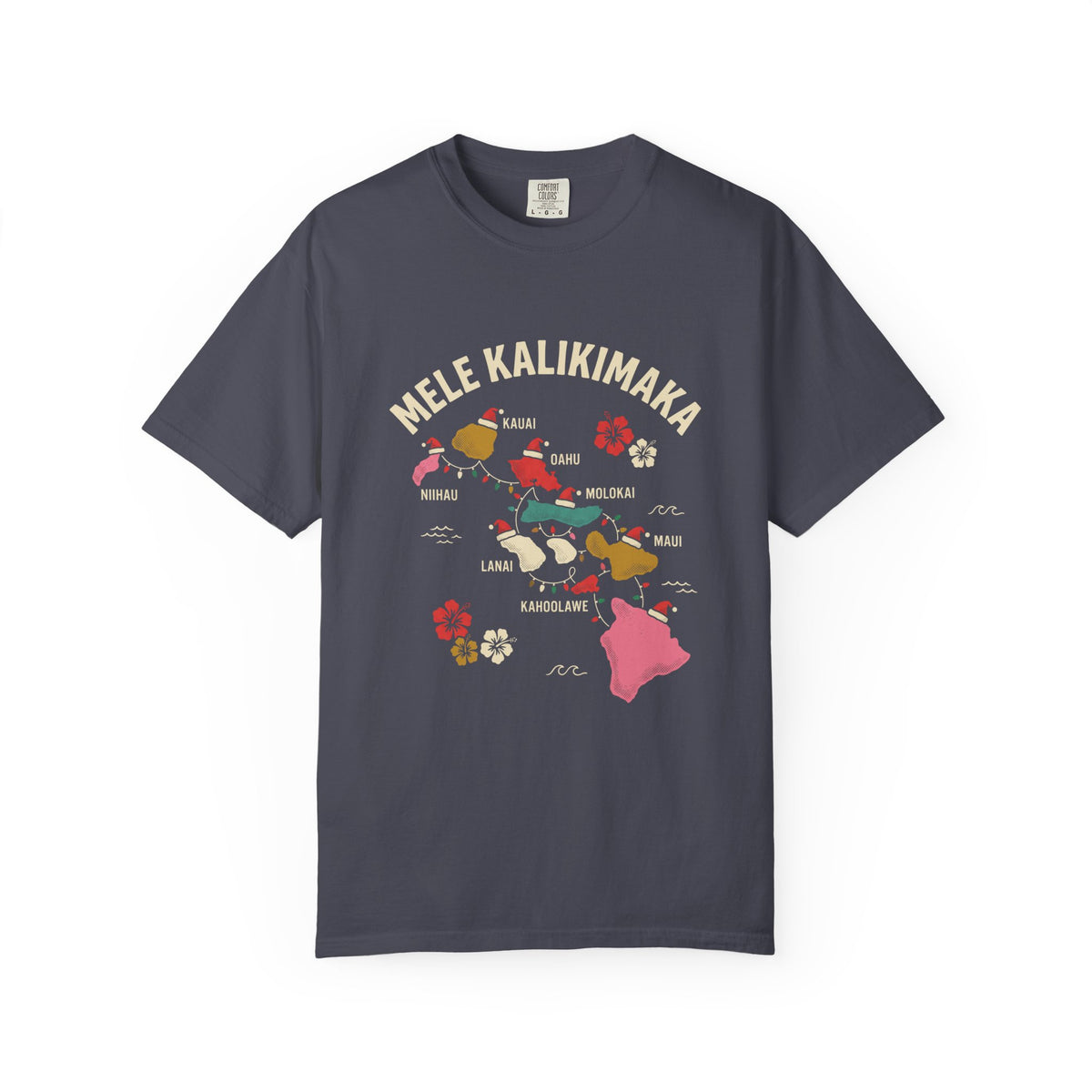 Hawaiian Islands Christmas Map Hawaiian Christmas T-Shirt