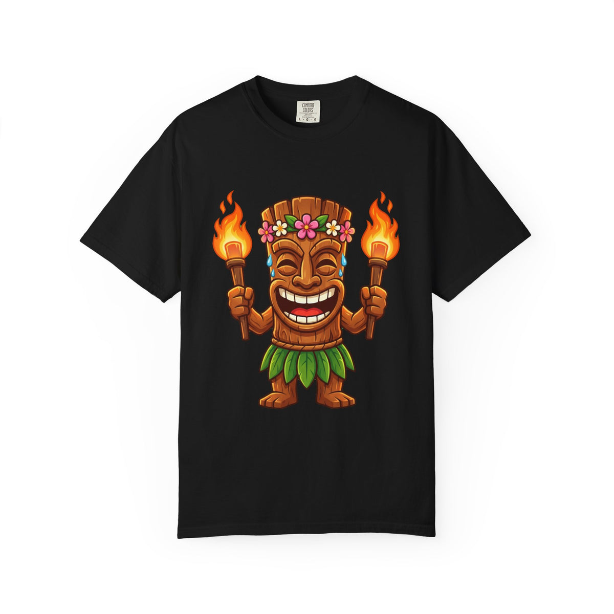 Tiki Man Hawaiian Luau Tropical Cartoon Graphic T-Shirt