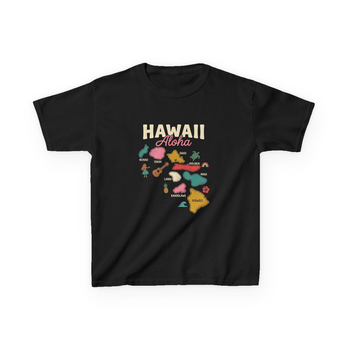 Hawaiian Islands Folk Art Map Aloha Kids T-Shirt
