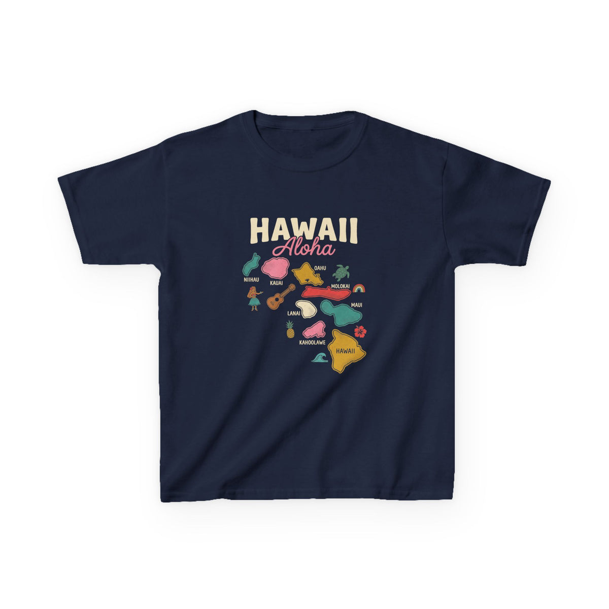Hawaiian Islands Folk Art Map Aloha Kids T-Shirt