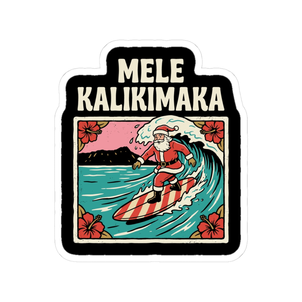 Mele Surf Hawaiian Christmas Sticker