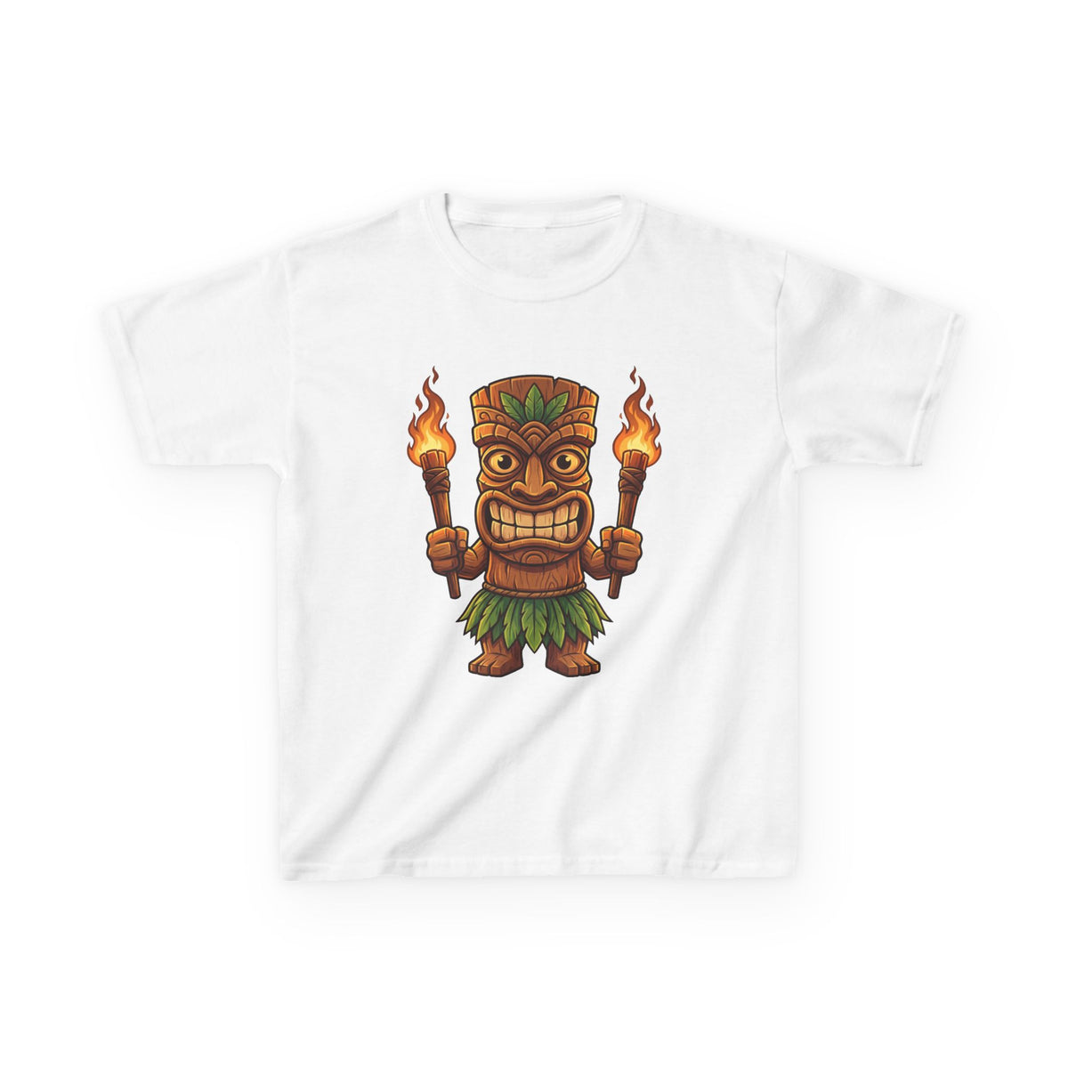 Tiki Warrior Hawaiian Luau Tropical Cartoon Graphic Kids T-Shirt