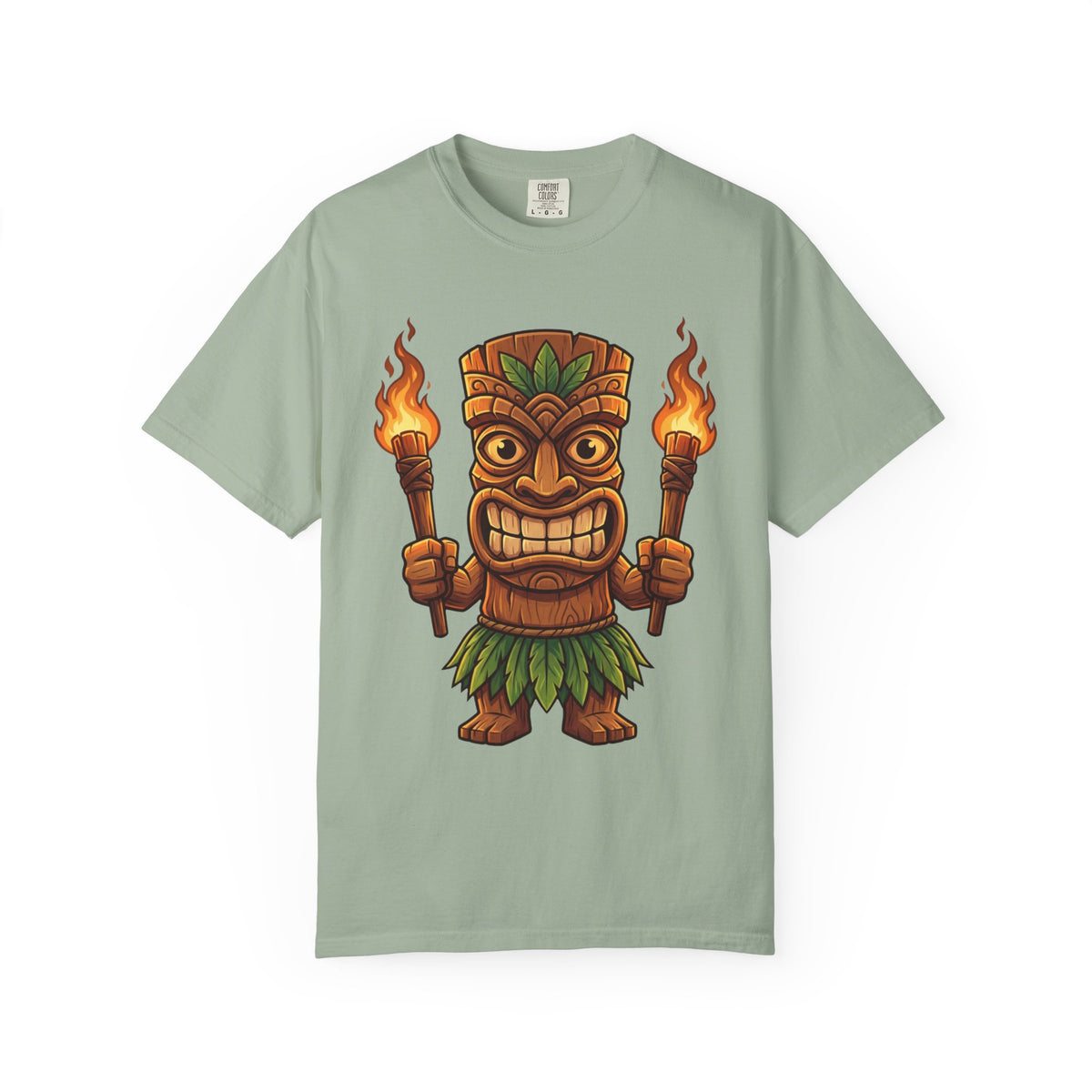 Tiki Warrior Hawaiian Luau Tropical Cartoon Graphic T-Shirt