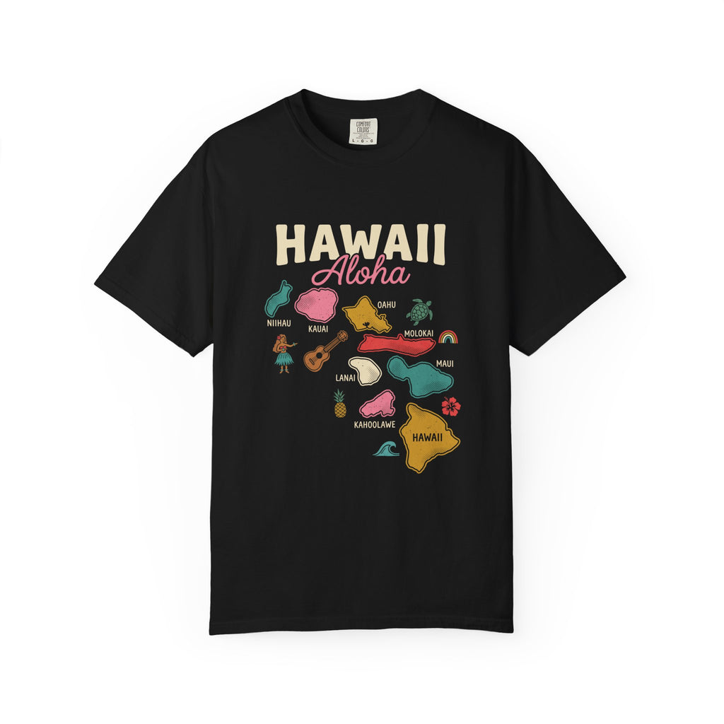 Hawaiian Islands Folk Art Map Aloha T-Shirt