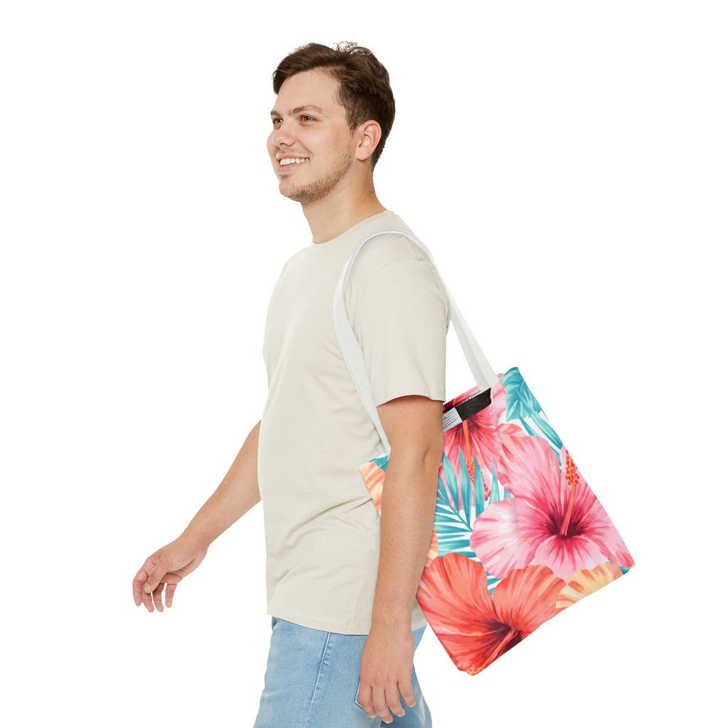 Hibiscus Watercolor Hawaiian All-Over Tote Bag