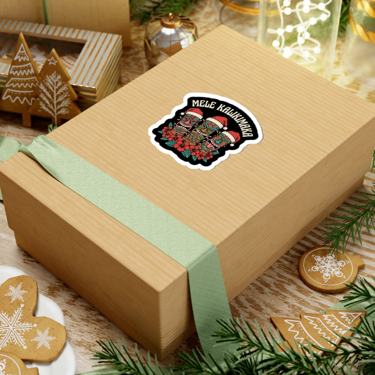 Mele Tikis Hawaiian Christmas Sticker