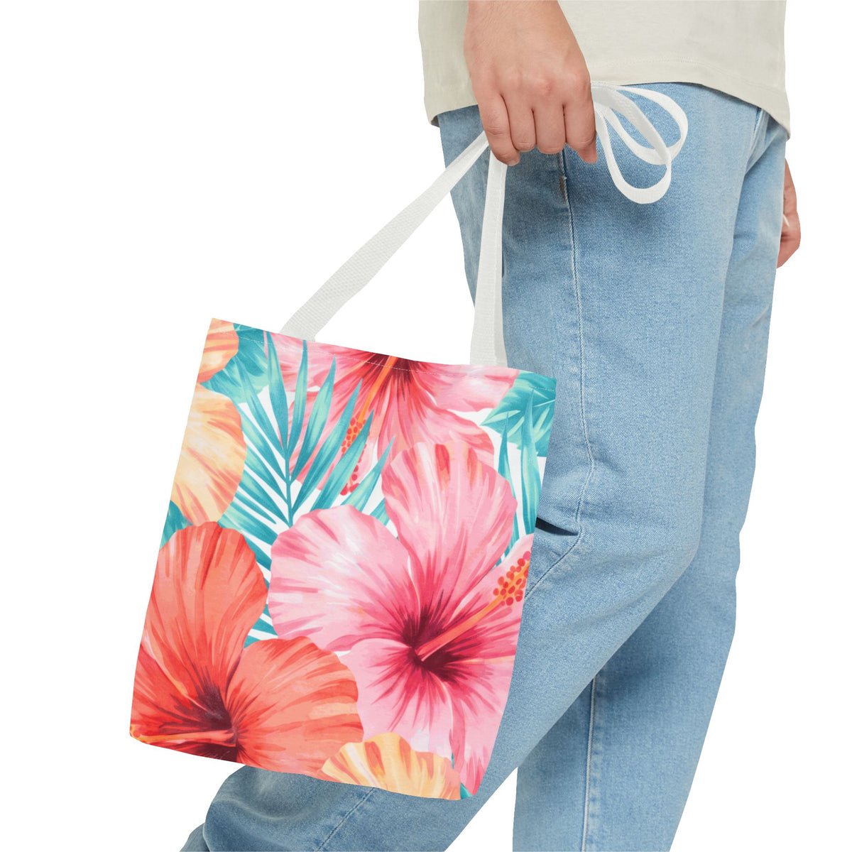 Hibiscus Watercolor Hawaiian All-Over Tote Bag