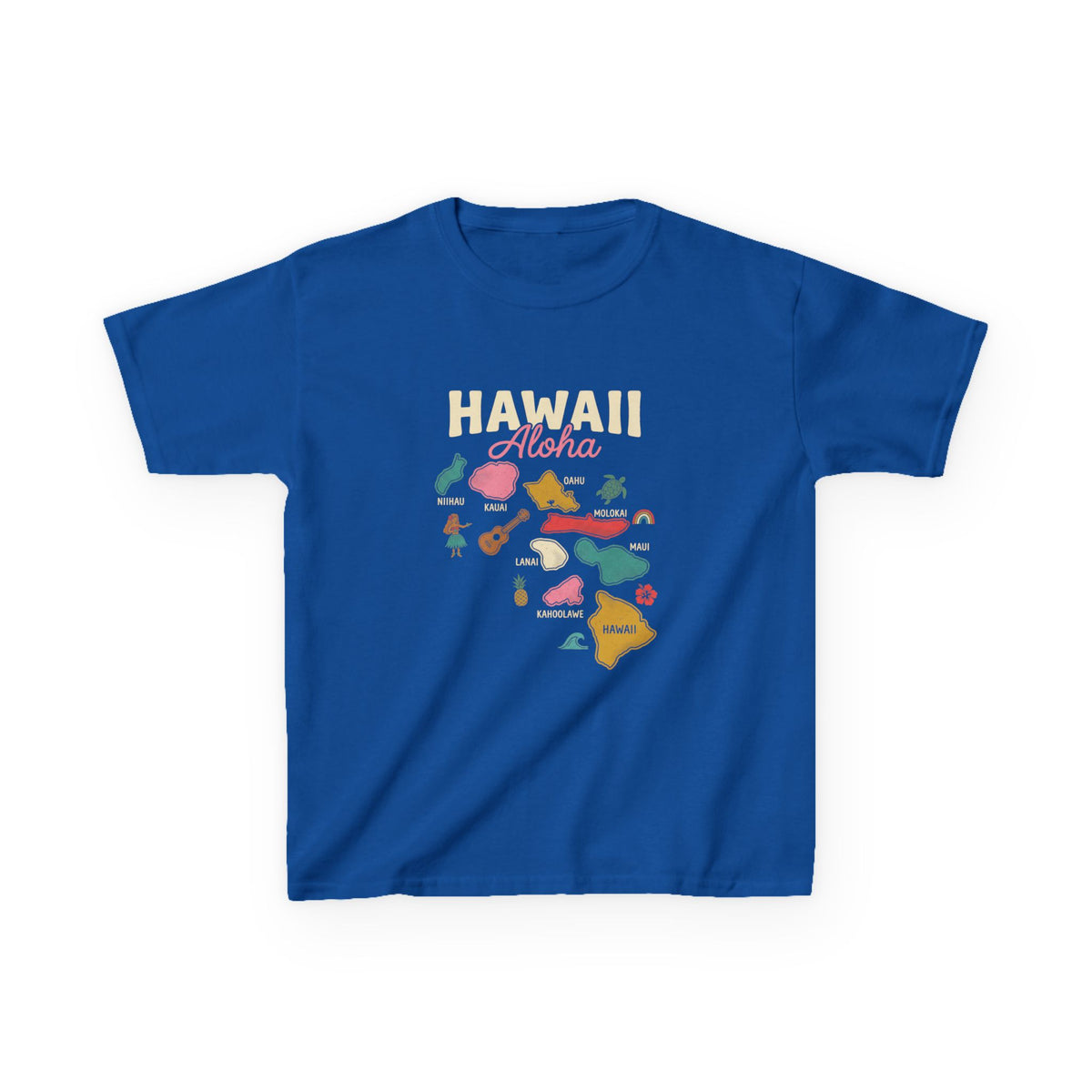 Hawaiian Islands Folk Art Map Aloha Kids T-Shirt