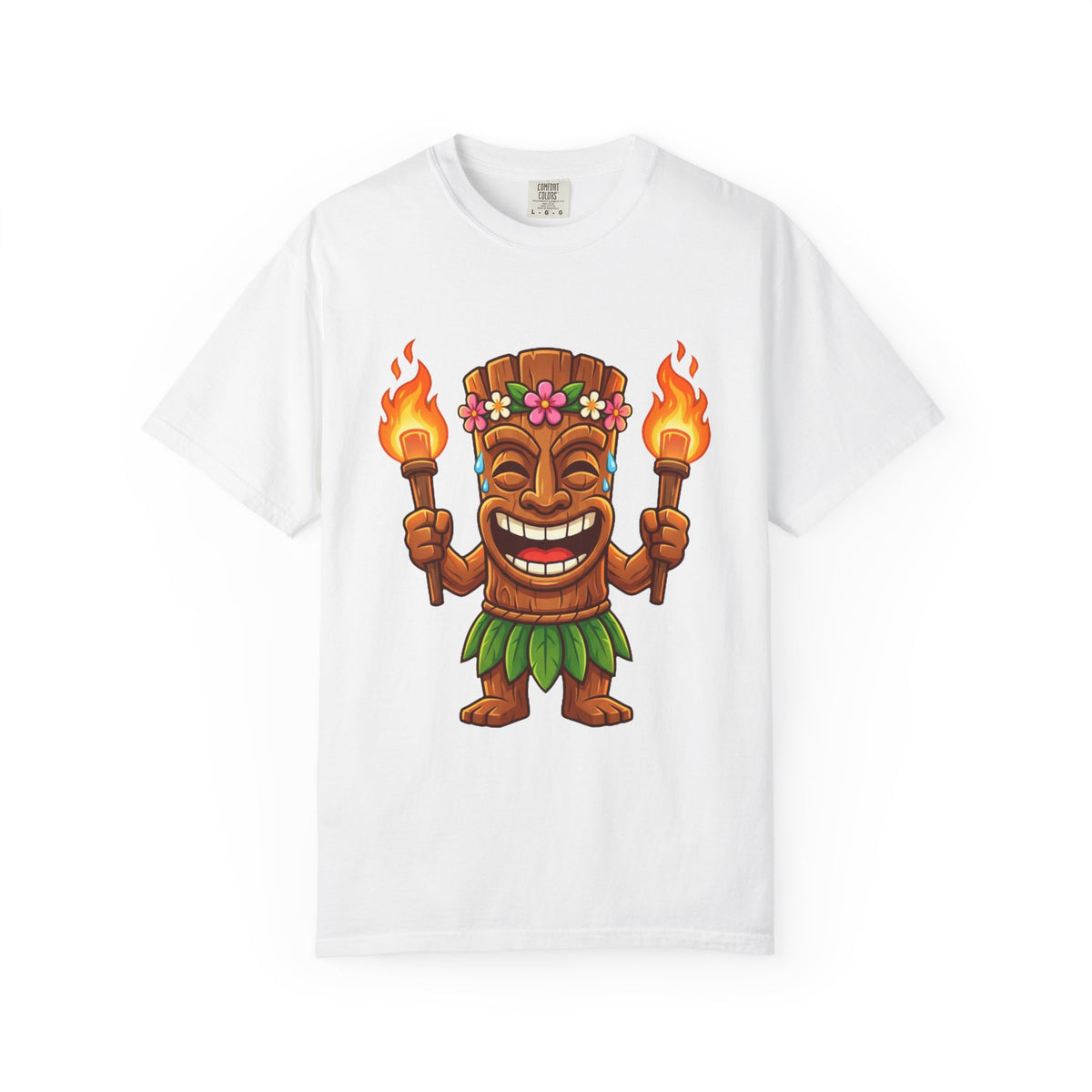 Tiki Man Hawaiian Luau Tropical Cartoon Graphic T-Shirt