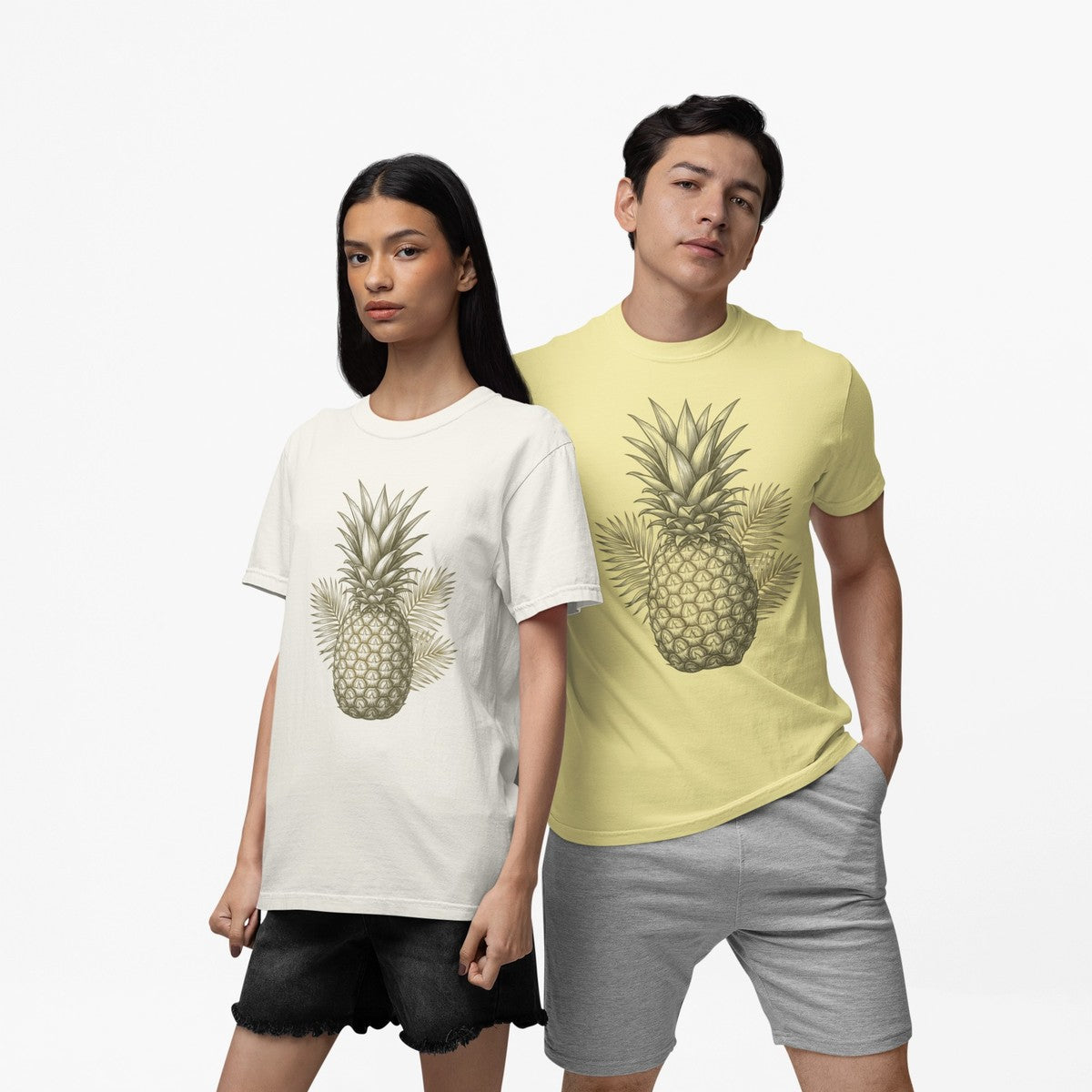 On-model lifestyle photo of the Vintage Pineapple Engraving Hawaii Tropical Hawaiian T-shirt