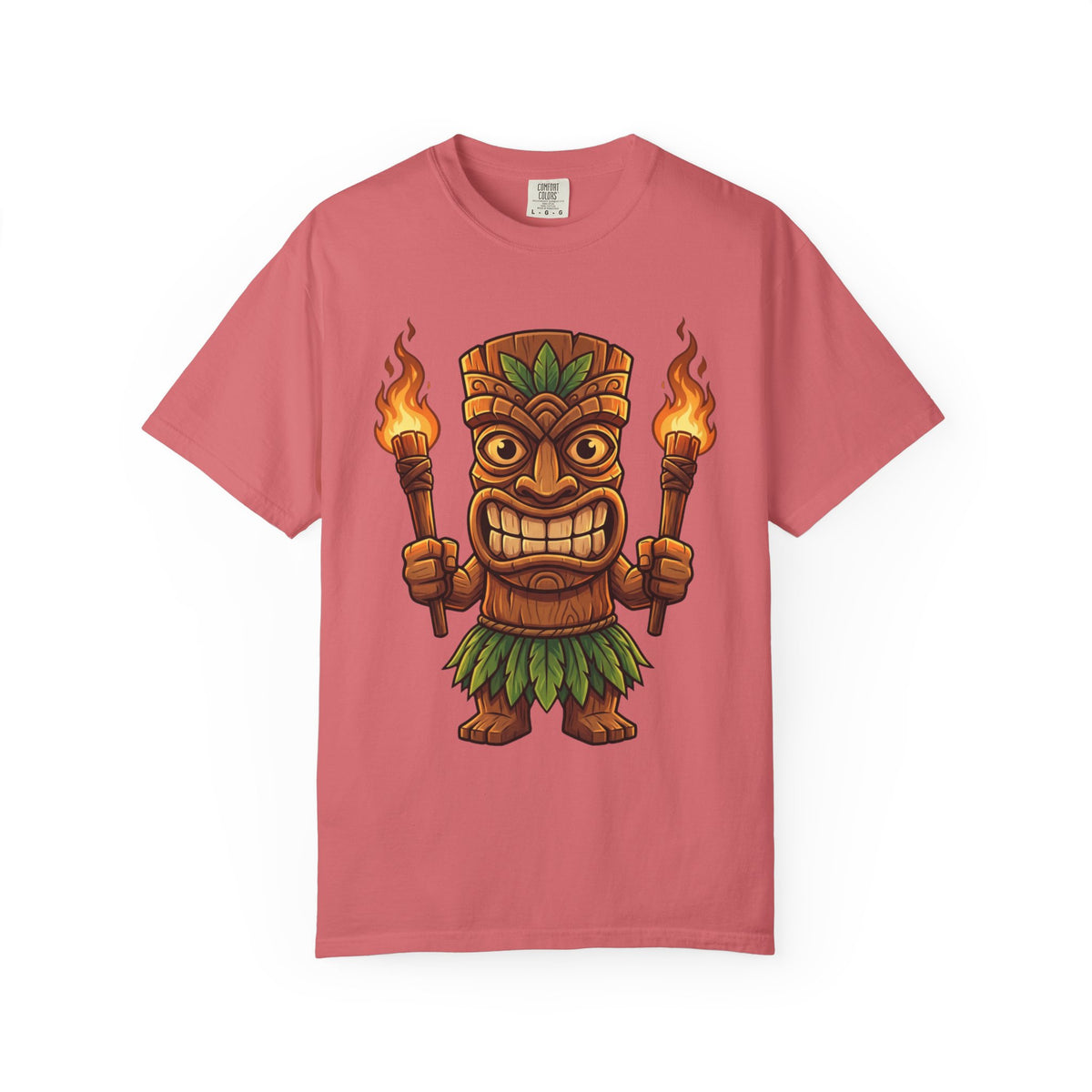 Tiki Warrior Hawaiian Luau Tropical Cartoon Graphic T-Shirt