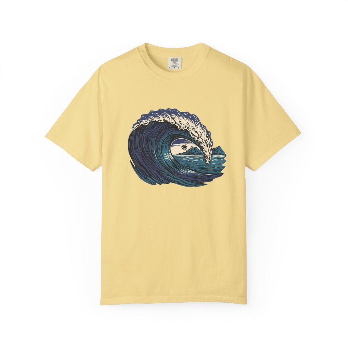 Vintage Woodcut Wave Hawaii Surf Graphic T-Shirt