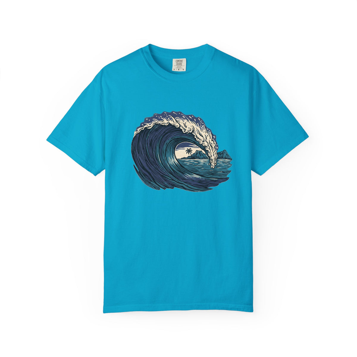 Vintage Woodcut Wave Hawaii Surf Graphic T-Shirt