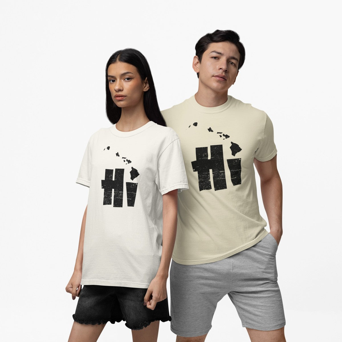 On-model lifestyle photo of the Hawaii HI State Map Hawaiian T-shirt
