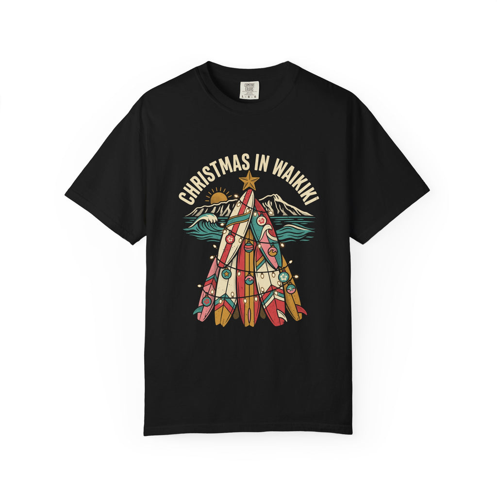 Surfboard Tree Hawaiian Christmas T-Shirt