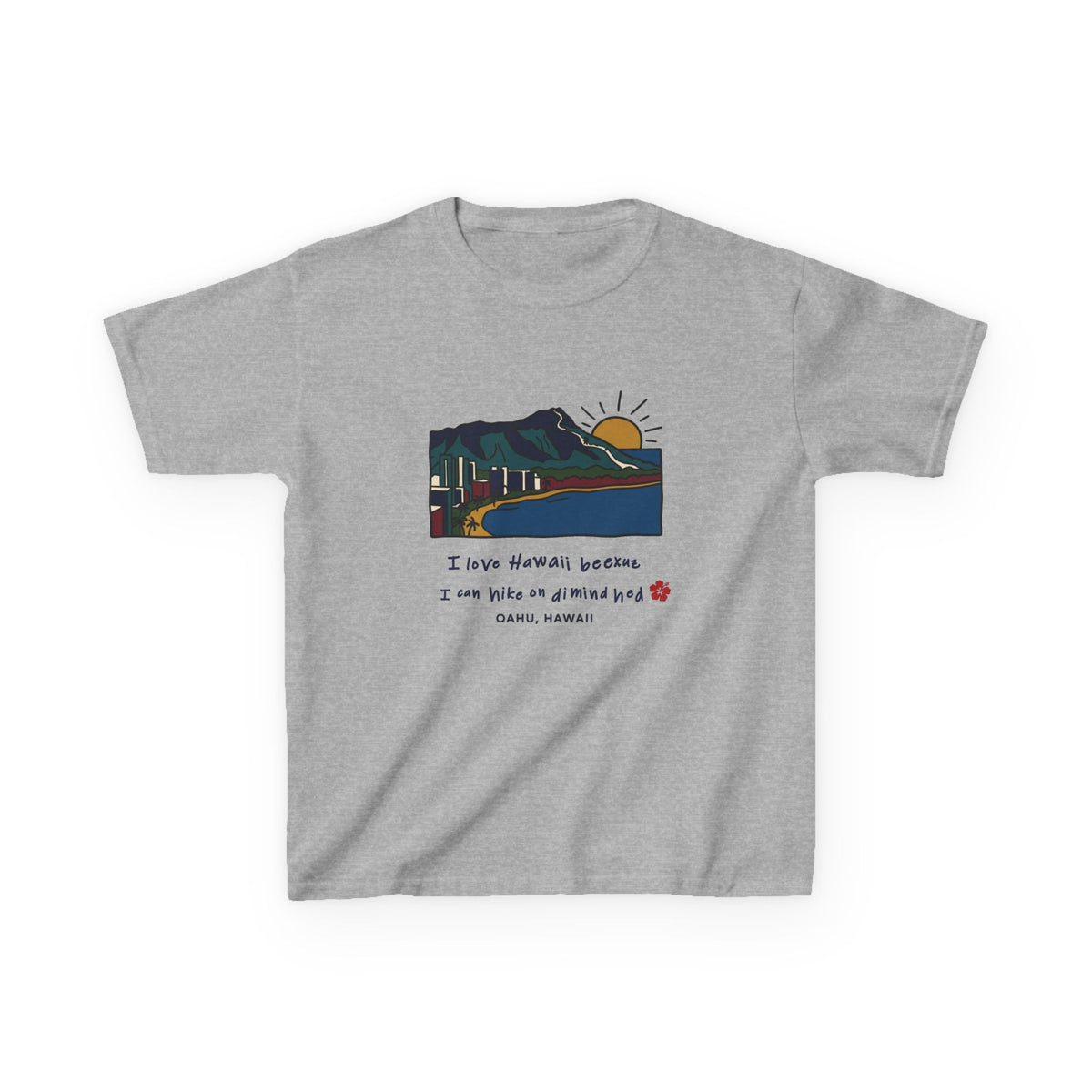 I Love Hawaii Diamond Head Oahu Funny Hiking Graphic Kids T-Shirt