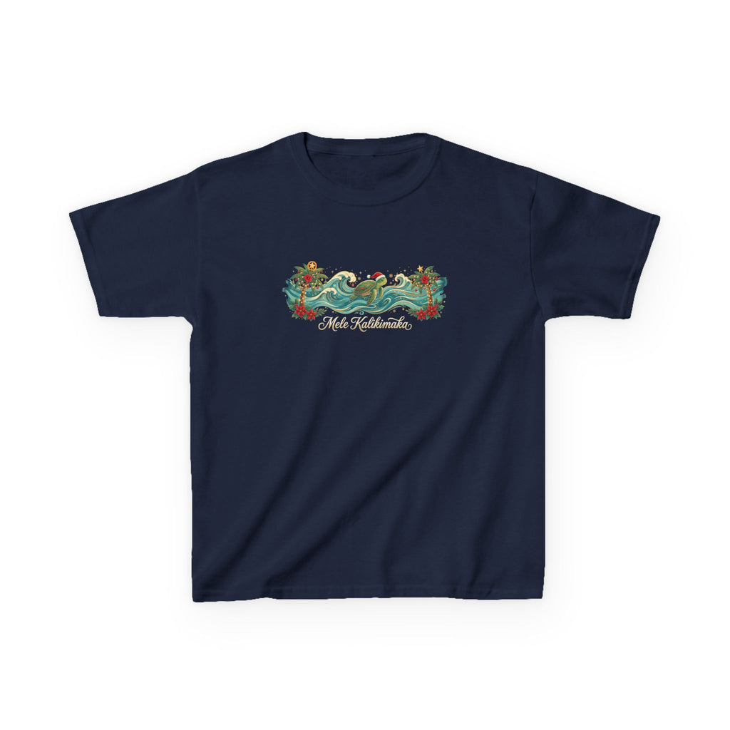 Mele Kalikimaka Hawaii Christmas Sea Turtle Wave Kids T-Shirt