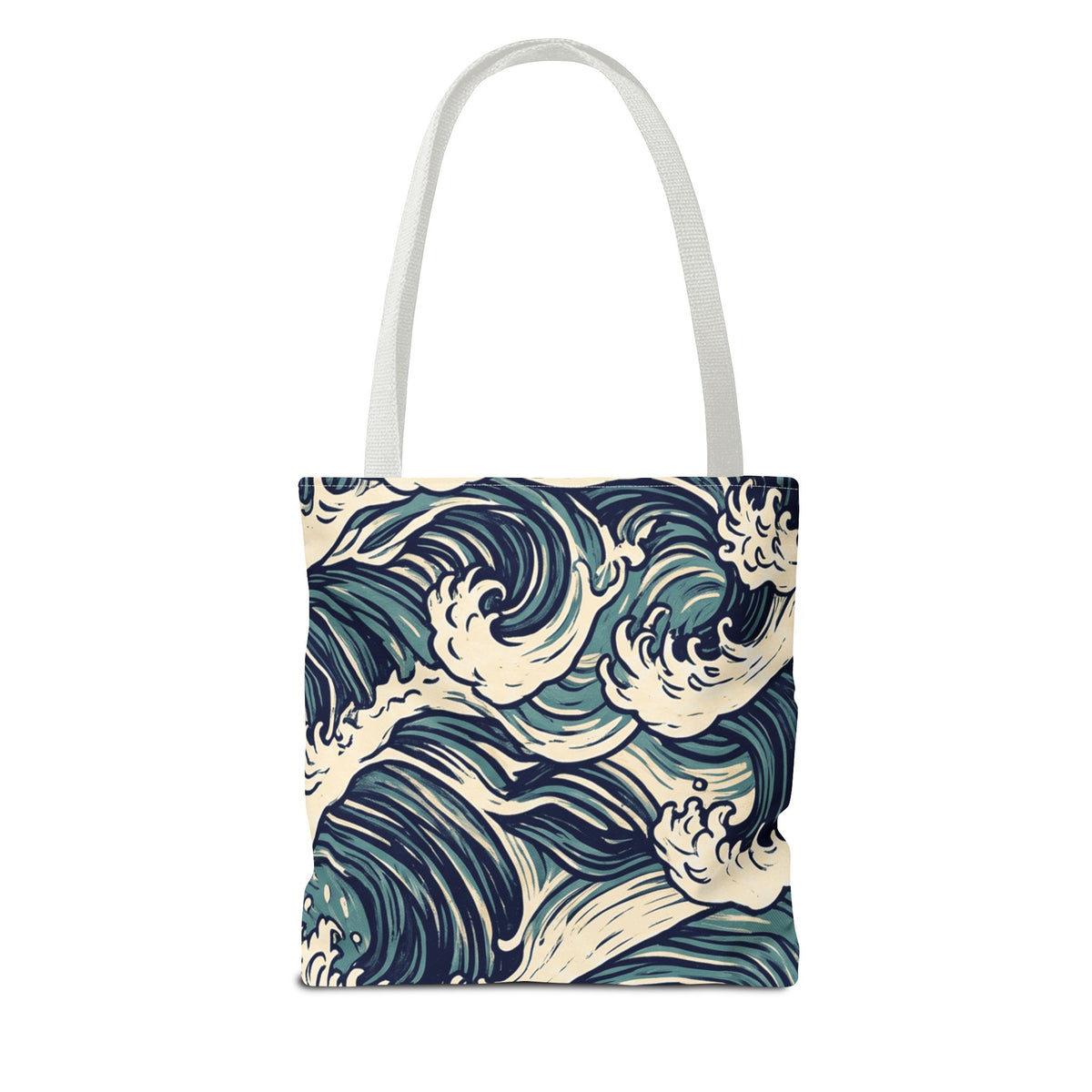 Woodcut Waves Hawaiian All-Over Tote Bag