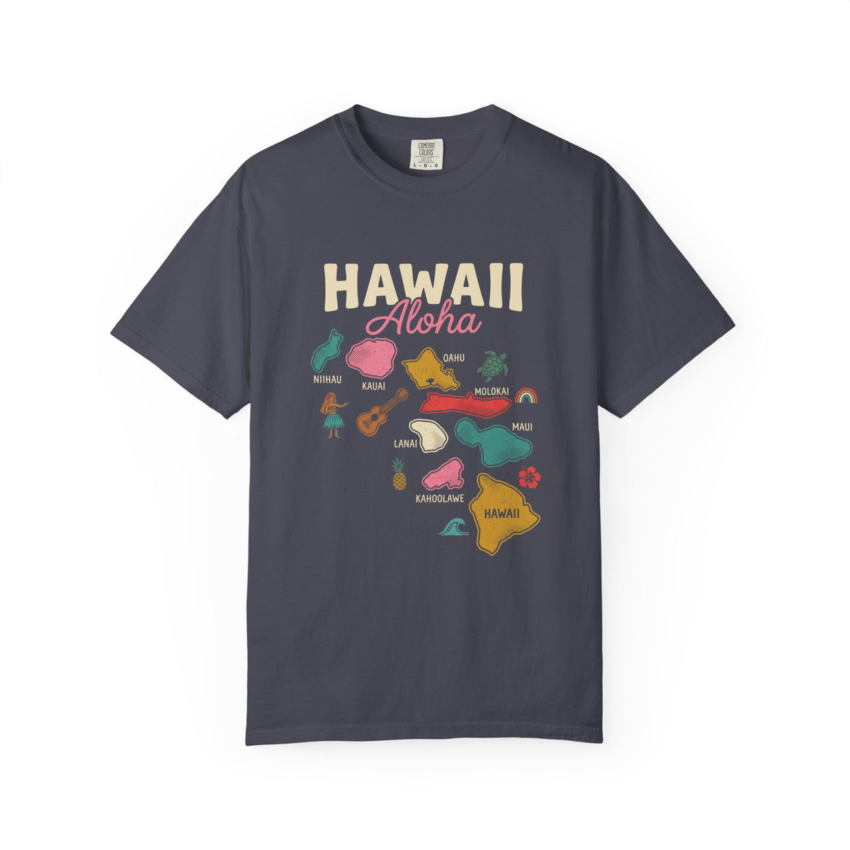 Hawaiian Islands Folk Art Map Aloha T-Shirt