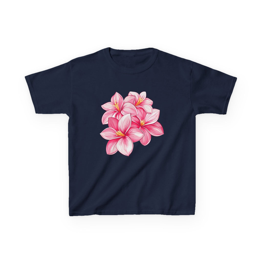 Pink Plumeria Floral Kids T-Shirt