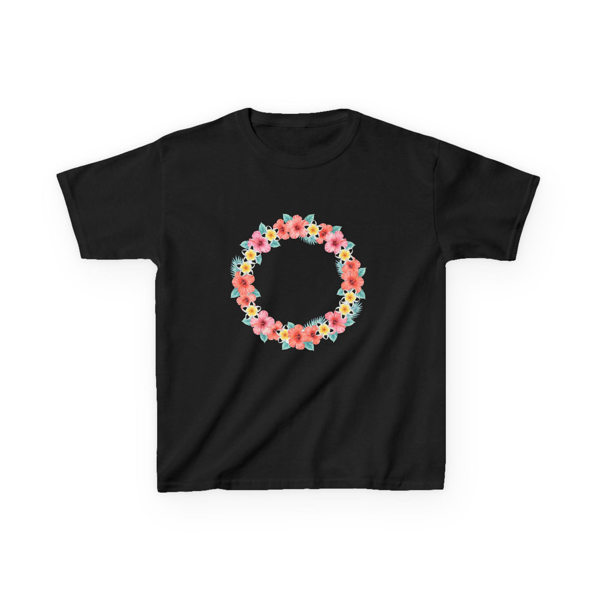 Hawaiian Flower Lei Wreath Hibiscus Plumeria Kids T-Shirt