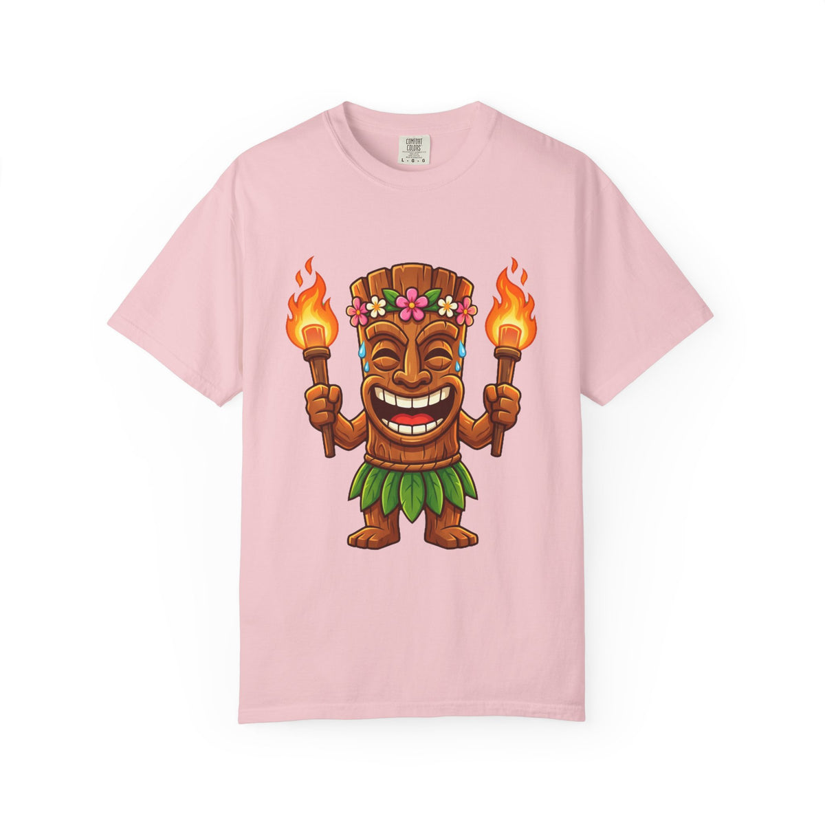 Tiki Man Hawaiian Luau Tropical Cartoon Graphic T-Shirt