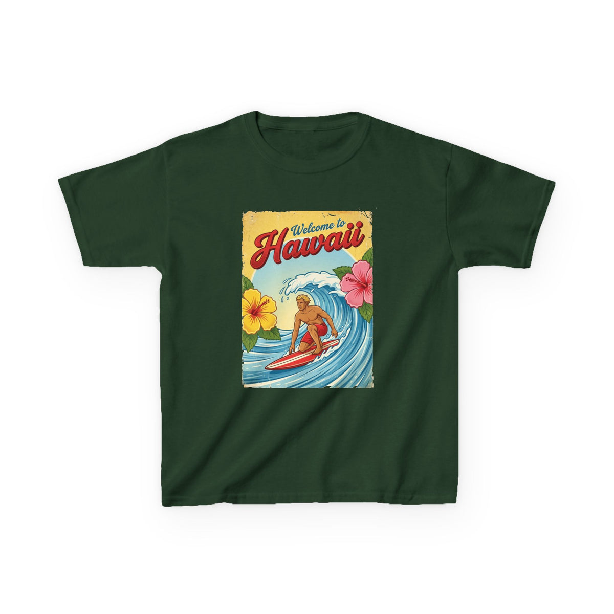 Welcome to Hawaii Vintage Surfer Travel Poster Kids T-Shirt