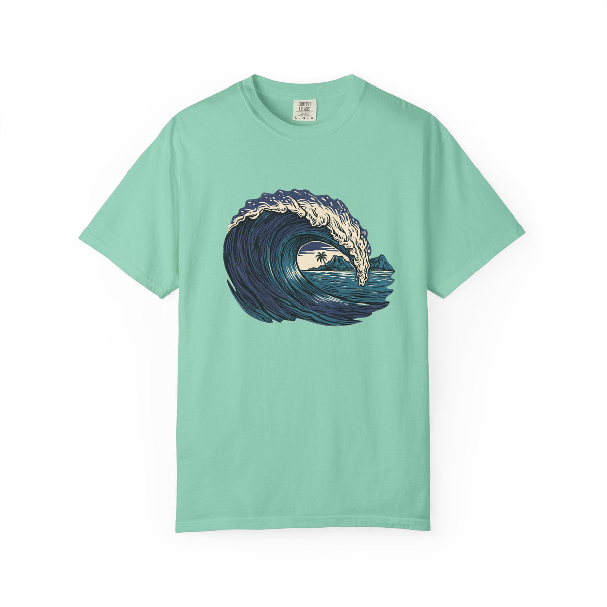 Vintage Woodcut Wave Hawaii Surf Graphic T-Shirt